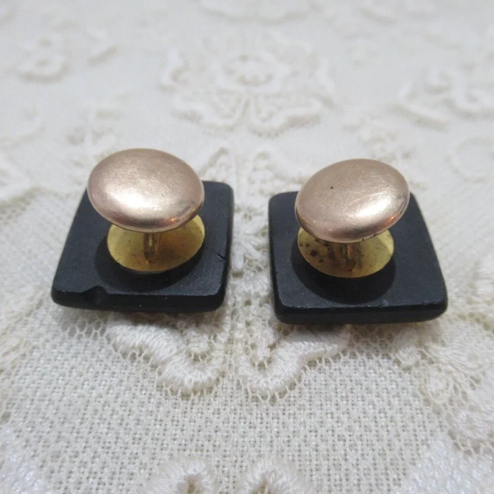 Victorian French Jet Crepe Stone Black Glass Mourning Cufflinks Patent Dec 1883